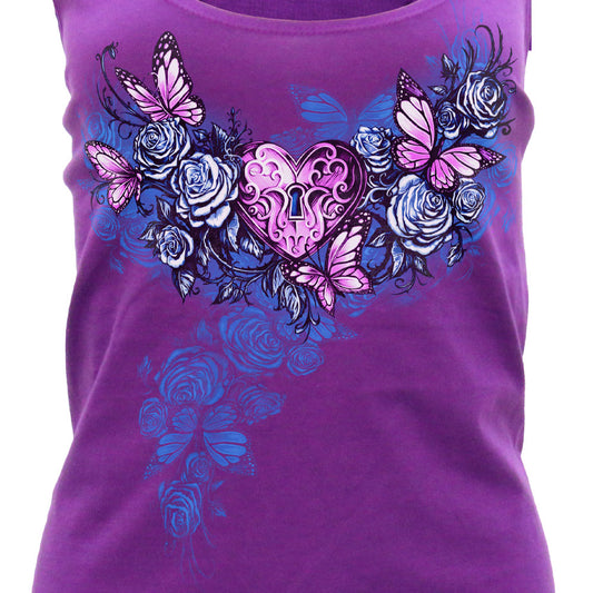 Hot Leathers Heart Lock Womens Purple Tank Top GLC2598