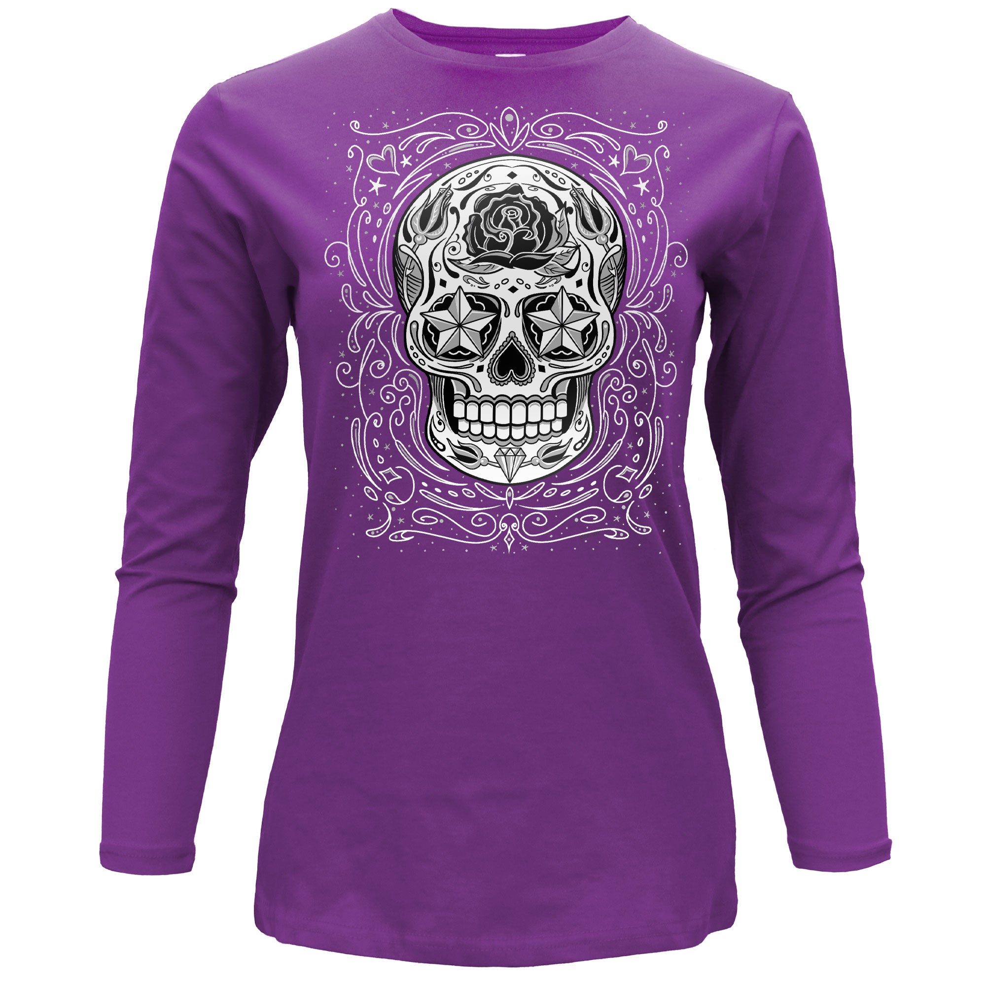 Hot Leathers Sugar Skull  Womens Purple Long Sleeve Shirt GLC3558