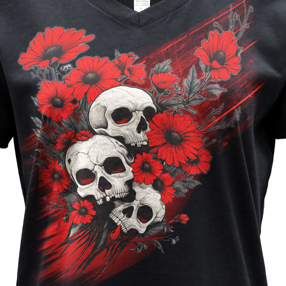Hot Leathers Wild flower Skull SS DS Womens Black T-shirt GLD1590