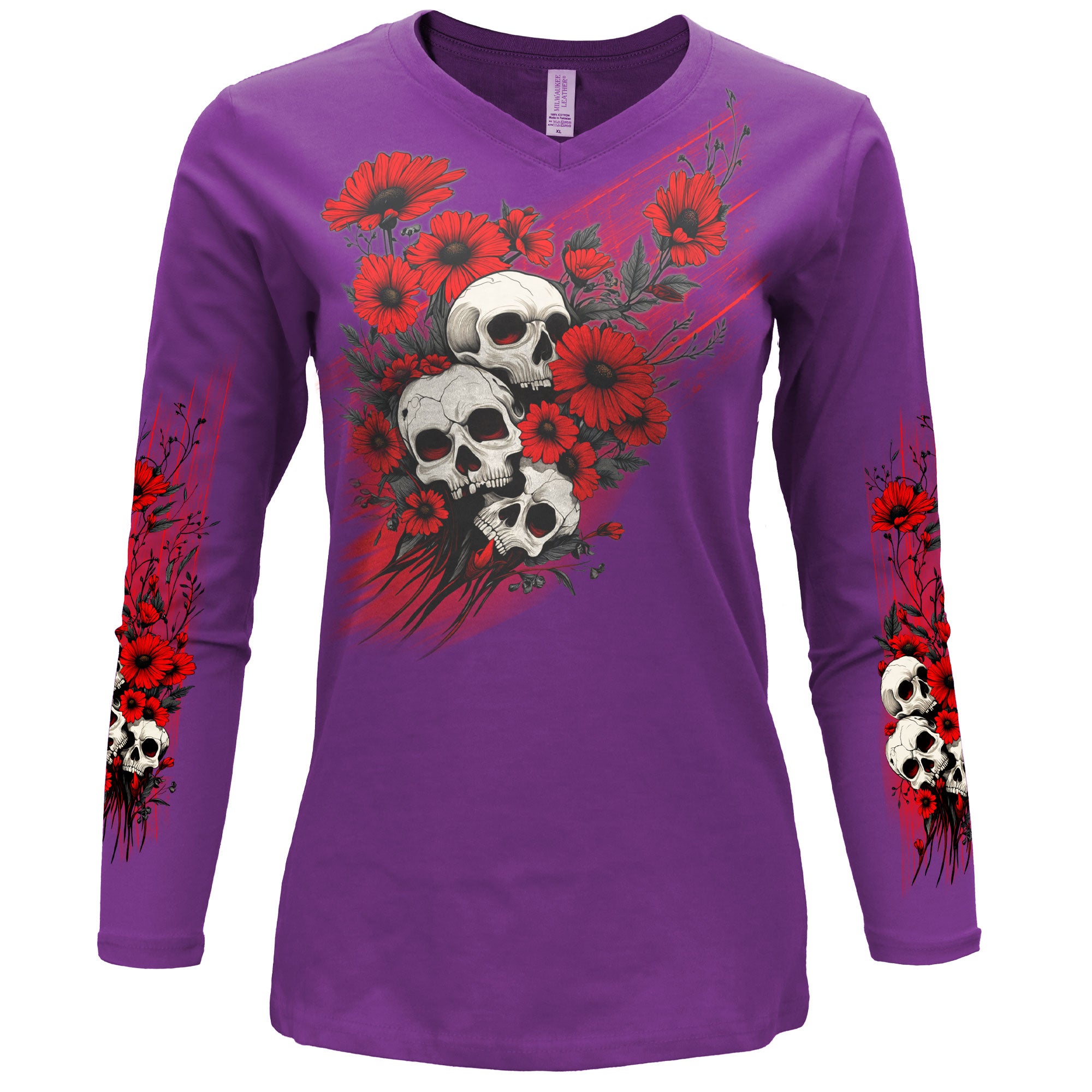 Hot Leathers Wild Flowers DS Womens Purple Long Sleeve Shirt GLD3039