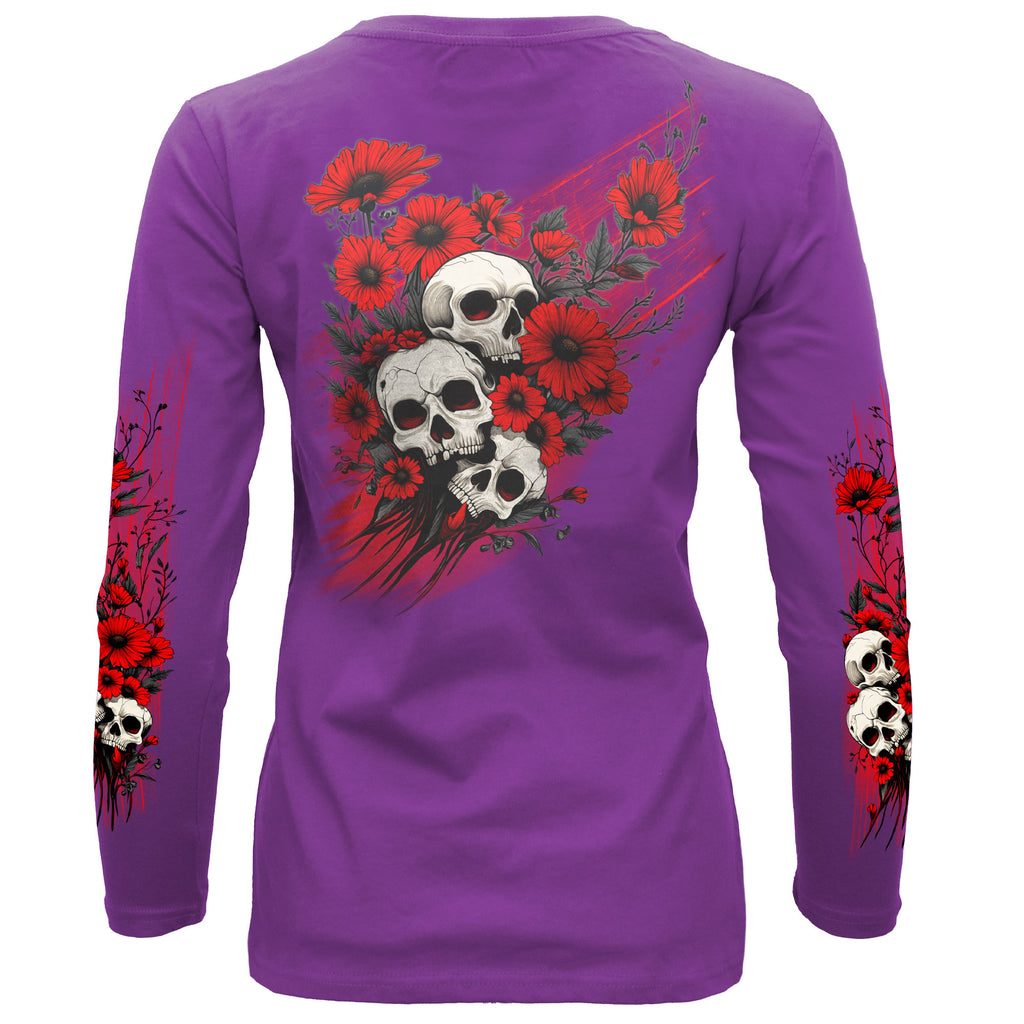 Hot Leathers Wild Flowers DS Womens Purple Long Sleeve Shirt GLD3039