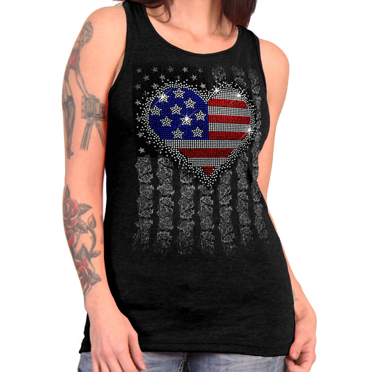 Hot Leathers GLR2559 Ladies Black Heart Bling Flag Tank Top