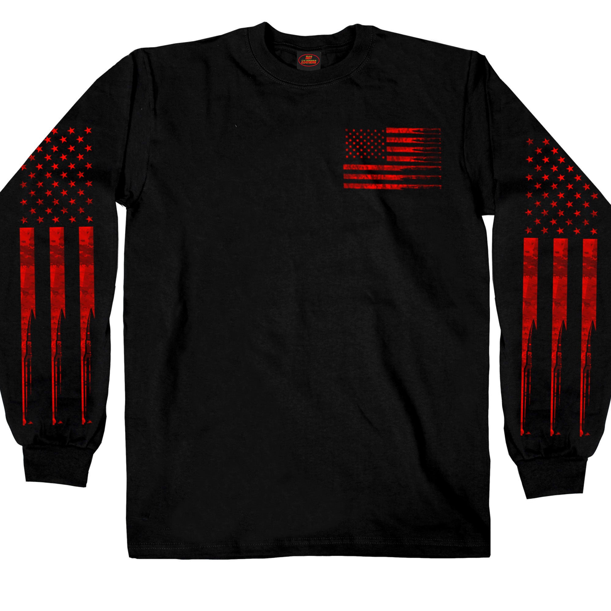 Hot Leathers Flag Bullets LS DS Mens Black Shirt with Printed Sleeves GMD2481