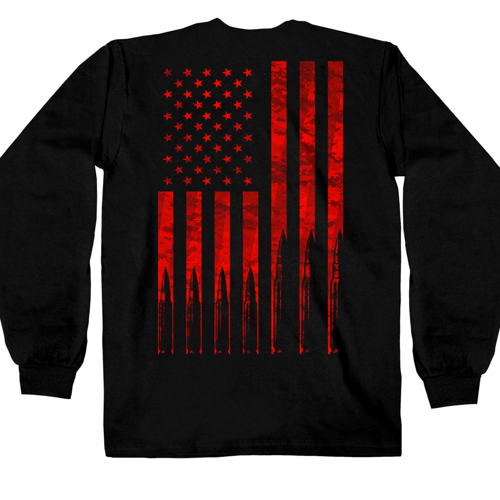 Hot Leathers Flag Bullets LS DS Mens Black Shirt with Printed Sleeves GMD2481