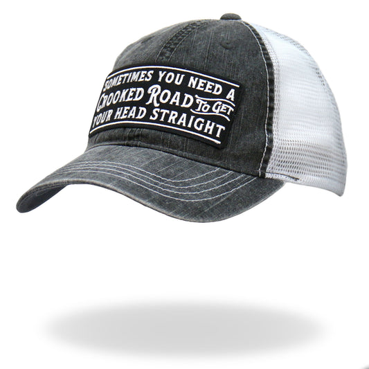 Hot Leathers Crooked Road Gray And White Trucker Hat GSH1042