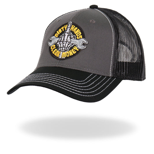 Hot Leathers Gray And Black Trucker Hat Dirty Hands GSH1043