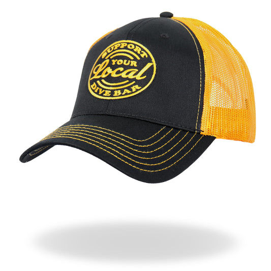 Hot Leathers Black And Yellow Trucker Hat Local Dive Bar GSH1048