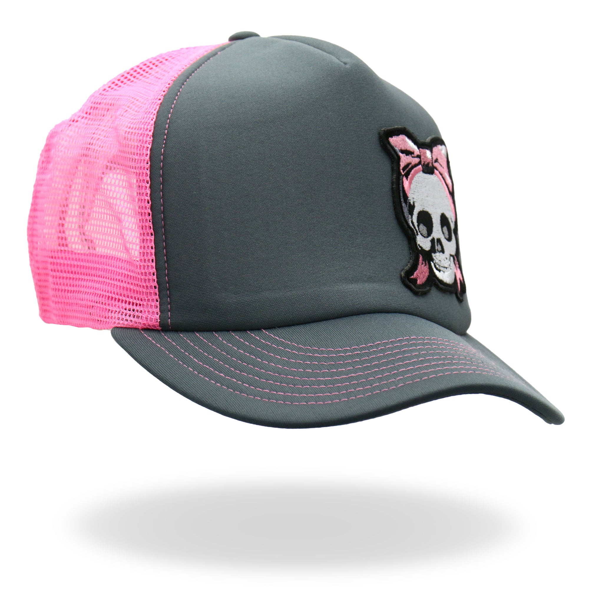 Hot Leathers Charcoal and pink Girly Skull Trucker Hat GSH1052