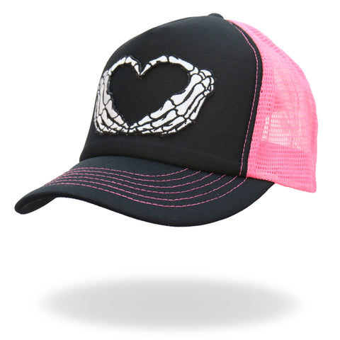 Hot Leathers Skeleton Hand Heart Black and Pink Trucker Hat GSH1054