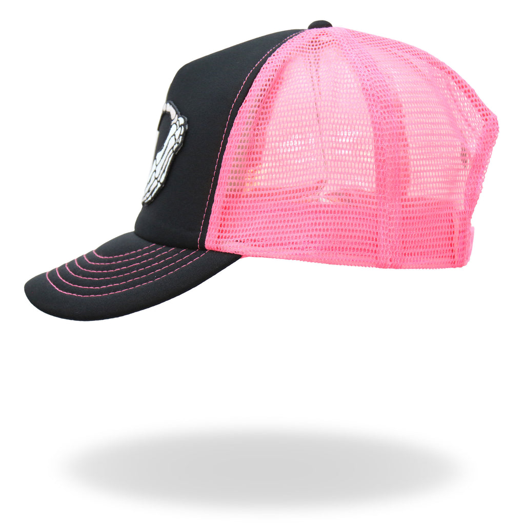 Hot Leathers Skeleton Hand Heart Black and Pink Trucker Hat GSH1054