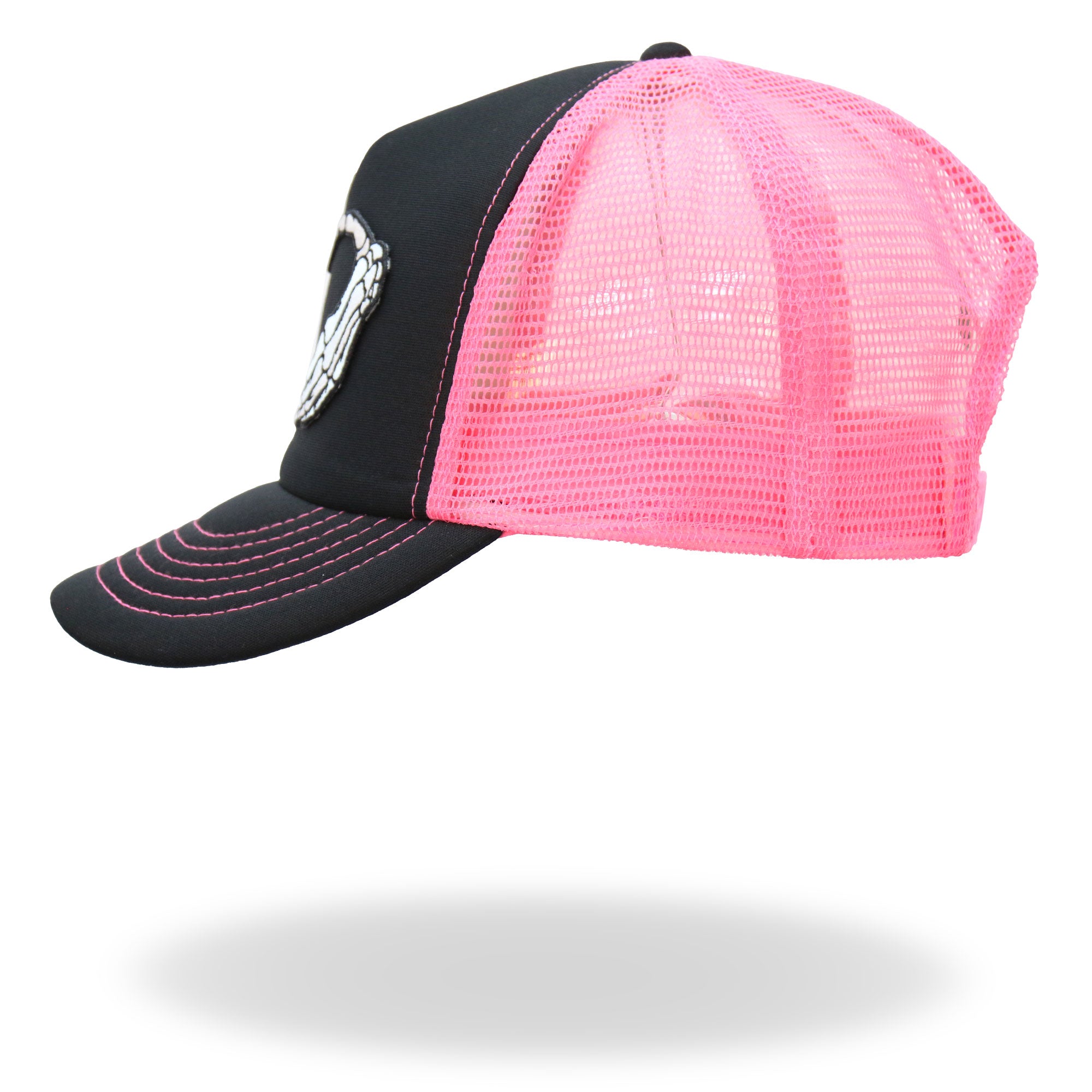 Hot Leathers Skeleton Hand Heart Black and Pink Trucker Hat GSH1054