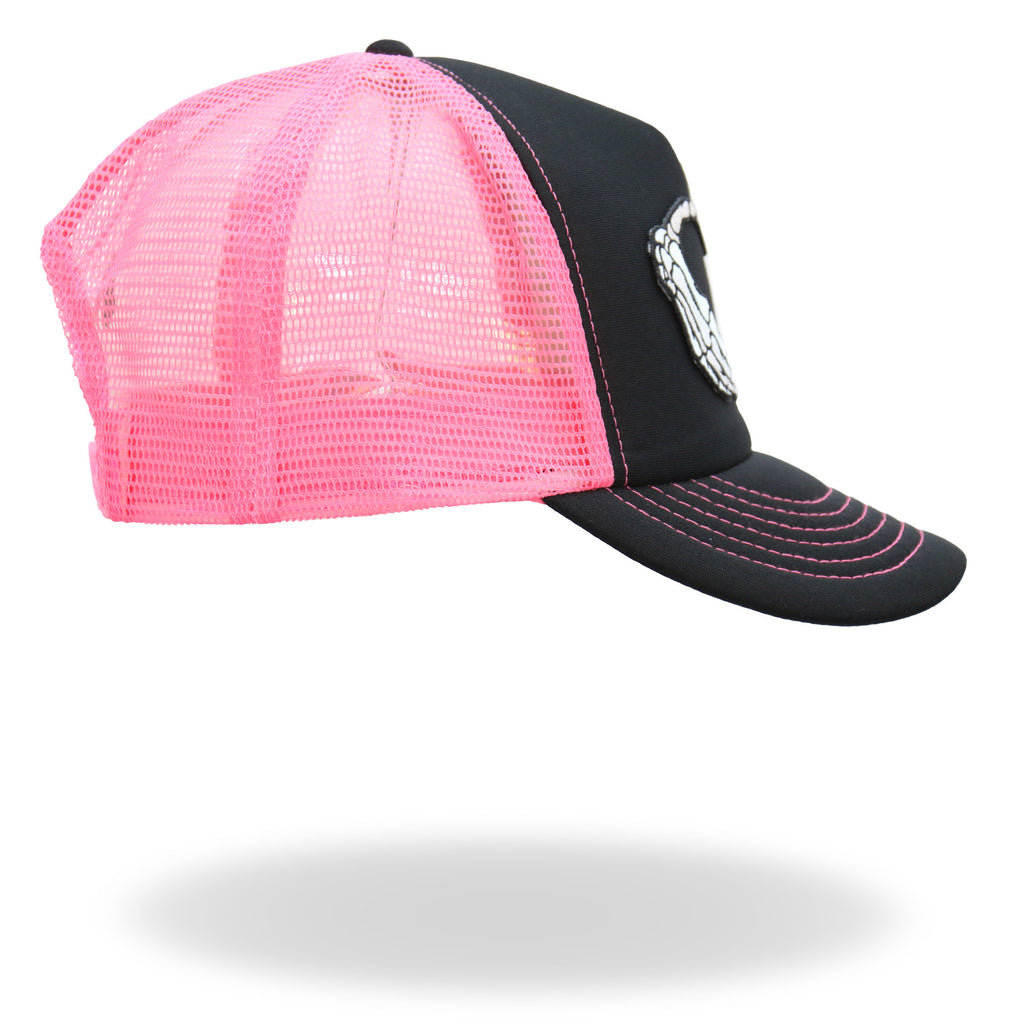 Hot Leathers Skeleton Hand Heart Black and Pink Trucker Hat GSH1054