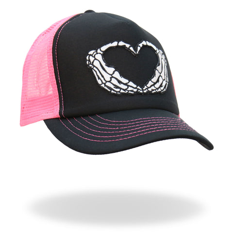 Hot Leathers Skeleton Hand Heart Black and Pink Trucker Hat GSH1054