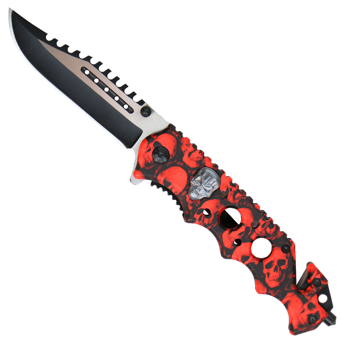 Hot Leathers Red Skulls Tactical Knife KNA1159