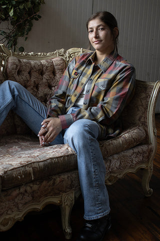 Milwaukee Leather MNG21614 Women's Gray and Red with Yellow Long Sleeve Cotton Flannel Shirt