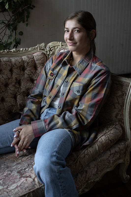 Milwaukee Leather MNG21614 Women's Gray and Red with Yellow Long Sleeve Cotton Flannel Shirt