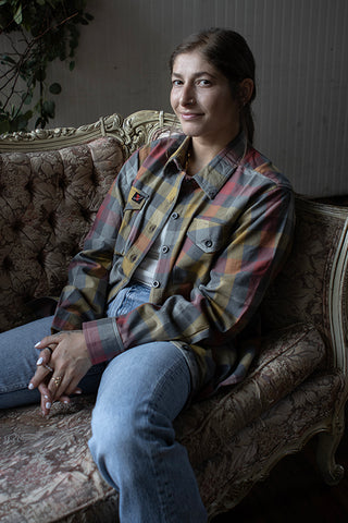 Milwaukee Leather MNG21614 Women's Gray and Red with Yellow Long Sleeve Cotton Flannel Shirt