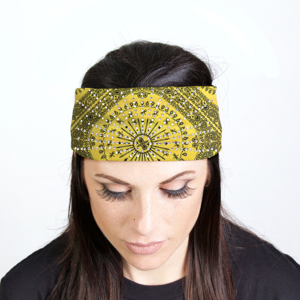 Hot Leathers Bling Bands Yellow Bandana Rhinestone Crystal Headband Wraps RWC2011