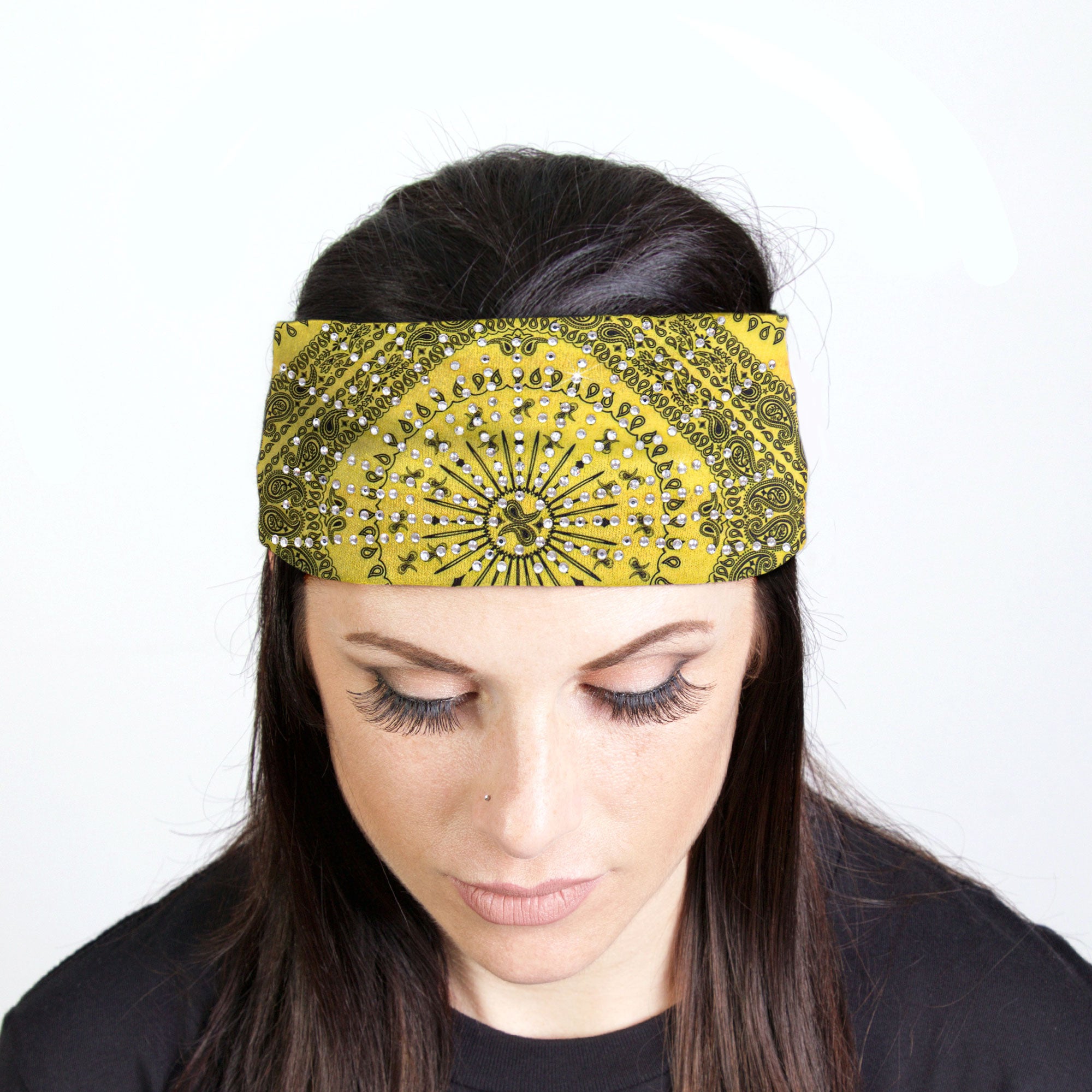 Hot Leathers Bling Bands Yellow Bandana Rhinestone Crystal Headband Wraps RWC2011