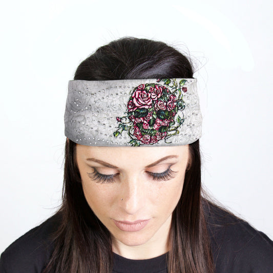 Hot Leathers Bling Bands Rose Skulls Rhinestone Crystal Headband Wraps RWC2038