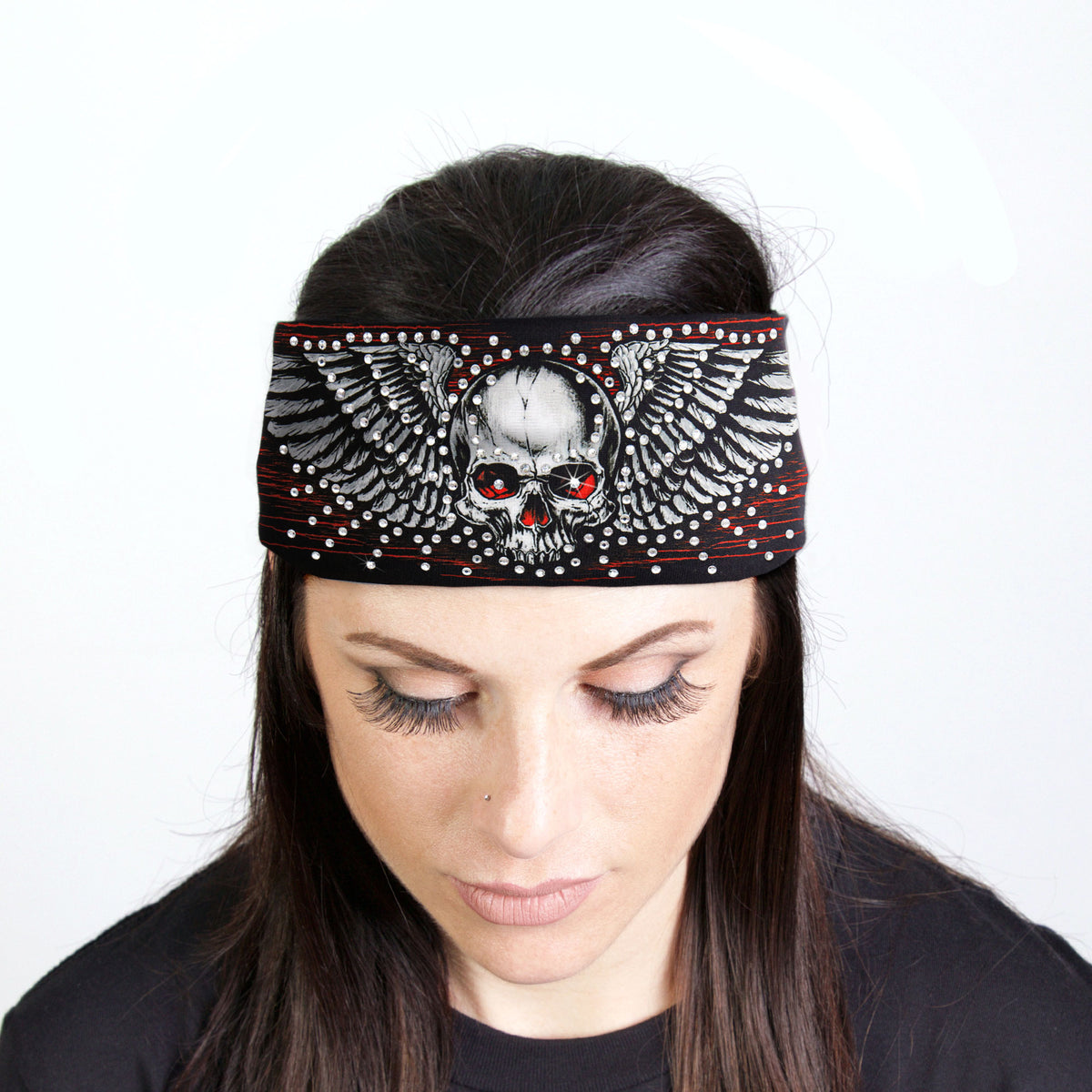 Hot Leathers Bling Bands Skull And Wings Rhinestone Crystal Headband Wraps RWC2041