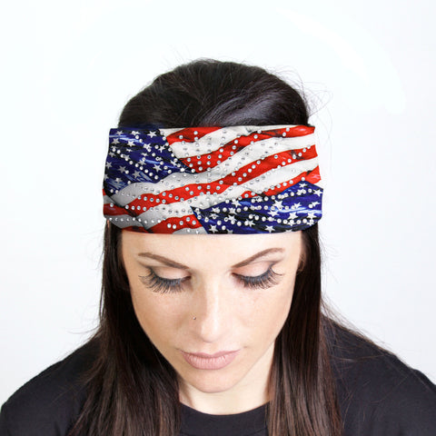 Hot Leathers Bling Bands Waving Flag Rhinestone Crystal Headband Wraps RWC2048