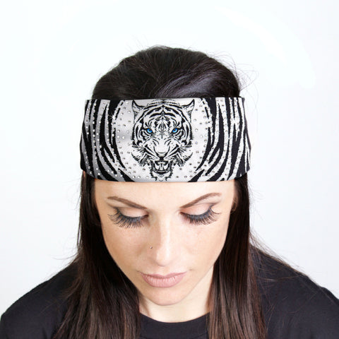 Hot Leathers Bling Bands White Tiger Rhinestone Crystal Headband Wraps RWC2050