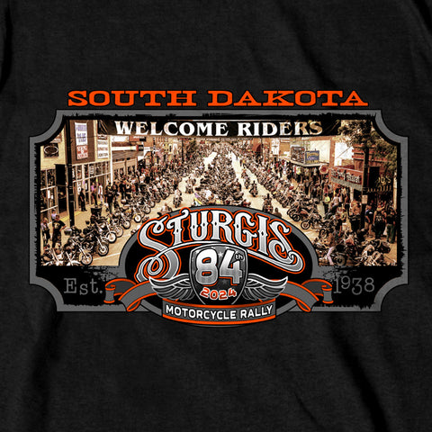 2024 Sturgis Motorcycle Rally Main Street Black Tee Shirt SPB1117
