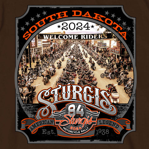 2024 Sturgis Motorcycle Rally Main Street Brown Tee Shirt SPB1119