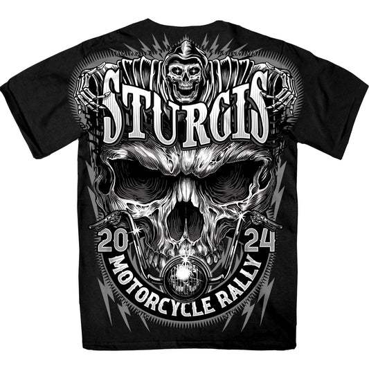 2024 Sturgis Motorcycle Rally Reaper and Shredder Skull Black T-Shirt SPB1125