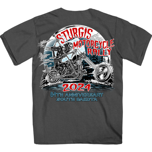 2024 Sturgis Motorcycle Rally Reaper Rider Charcoal Tee Shirt SPB1130