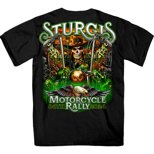 2024 Sturgis #1 Design Eagle & Skull Black Motorcycle Rally Tee Shirt SPB1136