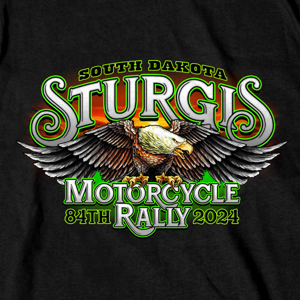 2024 Sturgis Motorcycle Rally #1 Design Eagle & Skull Black Tee Shirt SPB1136