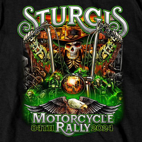 2024 Sturgis Motorcycle Rally #1 Design Eagle & Skull Black Tee Shirt SPB1136