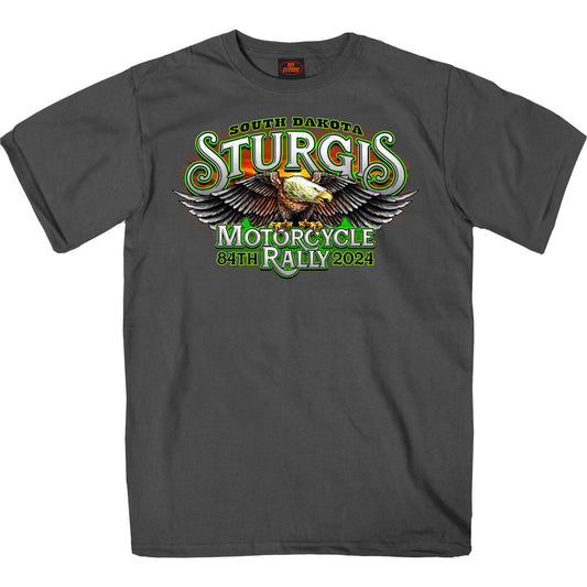 2024 Sturgis #1 Design Eagle & Skull Charcoal Motorcycle Rally Tee Shirt SPB1137