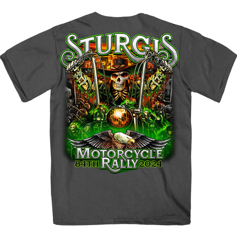2024 Sturgis #1 Design Eagle & Skull Charcoal Motorcycle Rally Tee Shirt SPB1137