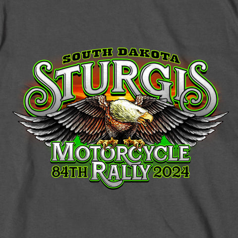 2024 Sturgis #1 Design Eagle & Skull Charcoal Motorcycle Rally Tee Shirt SPB1137