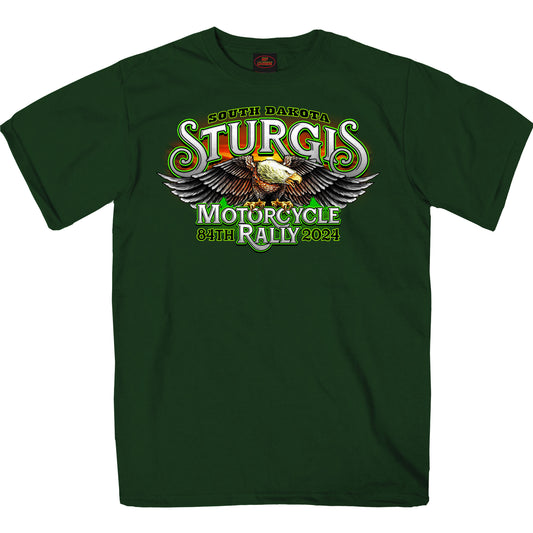 2024 Sturgis #1 Design Eagle & Skull Green Motorcycle Rally Tee Shirt SPB1138