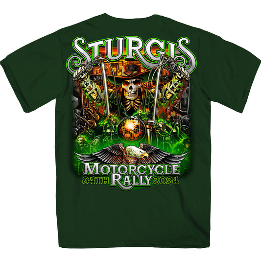 2024 Sturgis #1 Design Eagle & Skull Green Motorcycle Rally Tee Shirt SPB1138