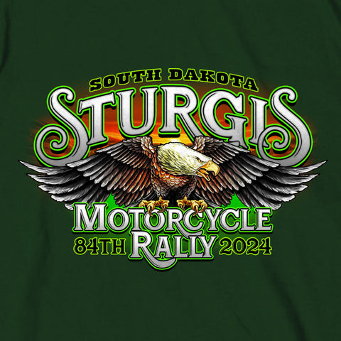 2024 Sturgis #1 Design Eagle & Skull Green Motorcycle Rally Tee Shirt SPB1138