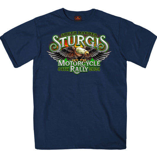 2024 Sturgis #1 Design Eagle & Skull Navy Motorcycle Rally Tee Shirt SPB1139