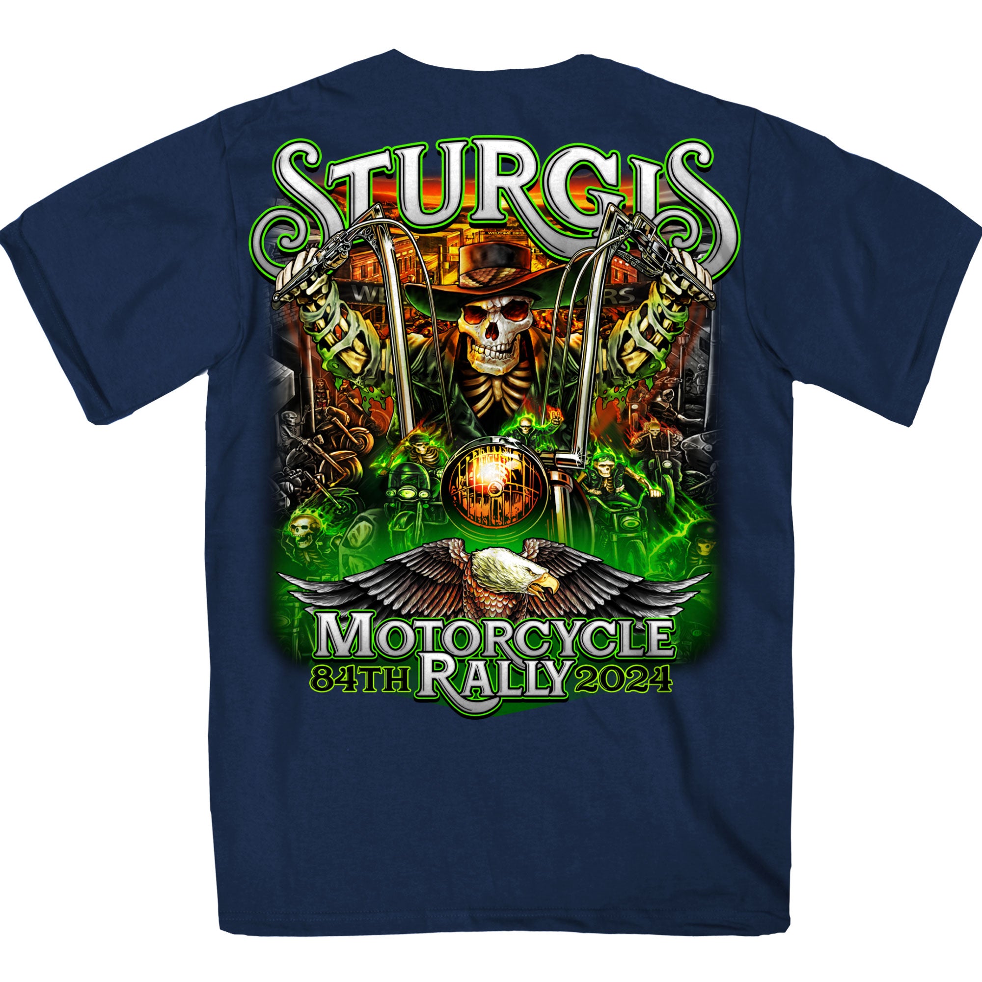 2024 Sturgis #1 Design Eagle & Skull Navy Motorcycle Rally Tee Shirt SPB1139