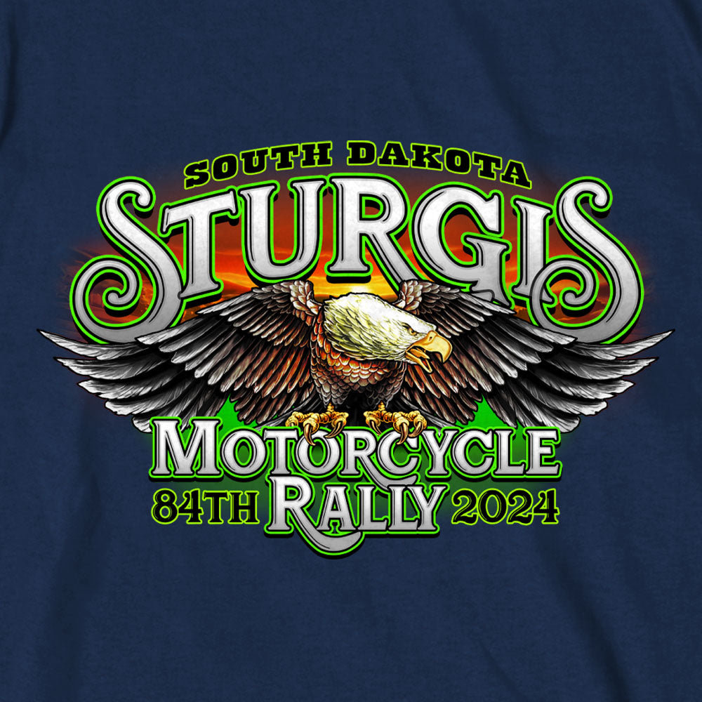 2024 Sturgis #1 Design Eagle & Skull Navy Motorcycle Rally Tee Shirt SPB1139