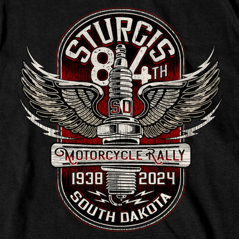 2024 Sturgis Motorcycle Rally Spark Plug Black T-Shirt SPB1141