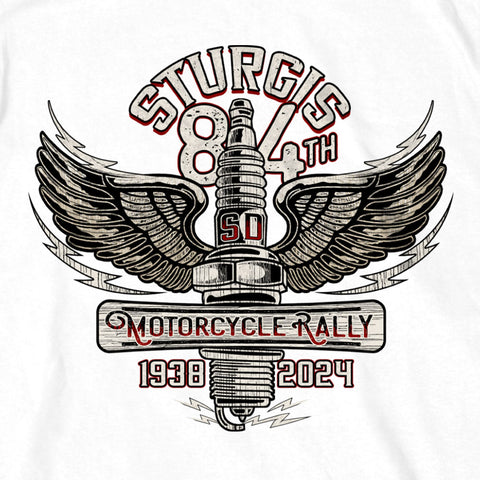 2024 Sturgis Motorcycle Rally Spark Plug White T-Shirt SPB1142