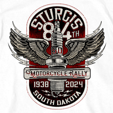 2024 Sturgis Motorcycle Rally Spark Plug White T-Shirt SPB1142