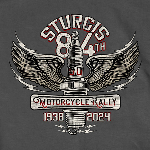 2024 Sturgis Motorcycle Rally Spark Plug Charcoal T-Shirt SPB1143