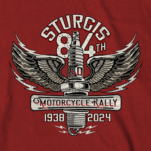 2024 Sturgis Motorcycle Rally Spark Plug Red T-Shirt SPB1144