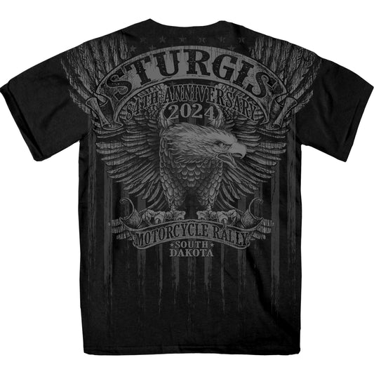 2024 Sturgis Motorcycle Rally Jumbo Print Upwing Eagle Black T-Shirt SPB1148