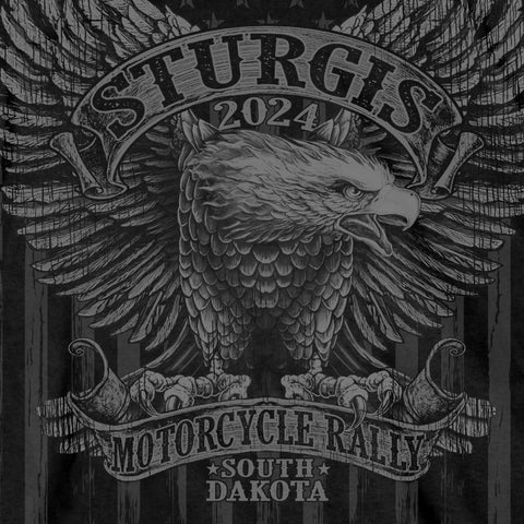 2024 Sturgis Motorcycle Rally Jumbo Print Upwing Eagle Black T-Shirt SPB1148